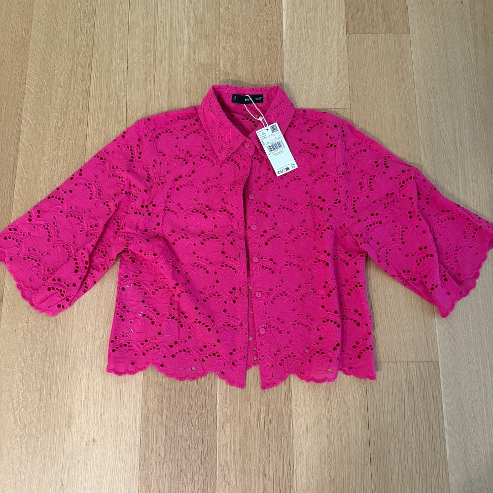 Mango Bright Pink Eyelet Shirt w/Tags!